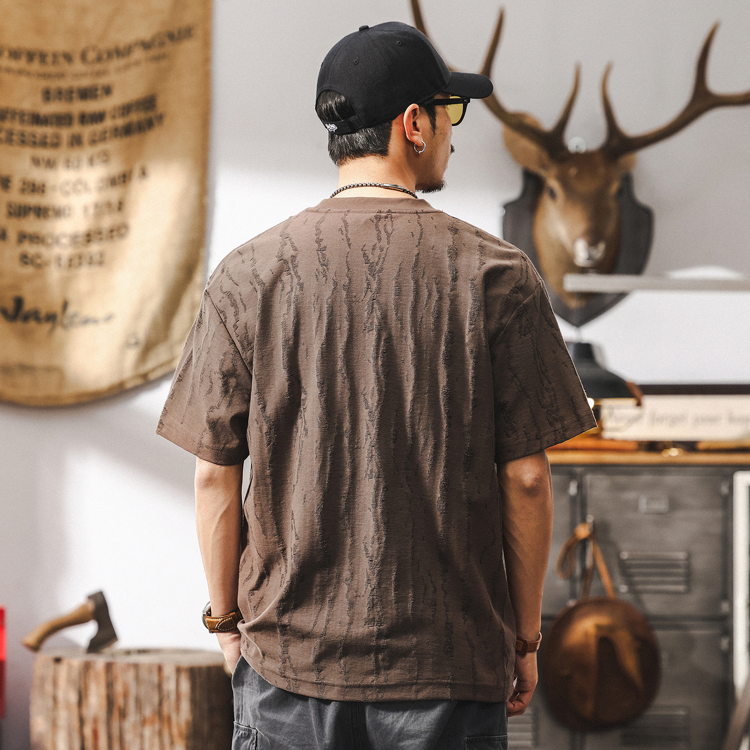 美式痞帥高級感T恤夏季短袖2025新款潮牌高端提花設計感男士上衣