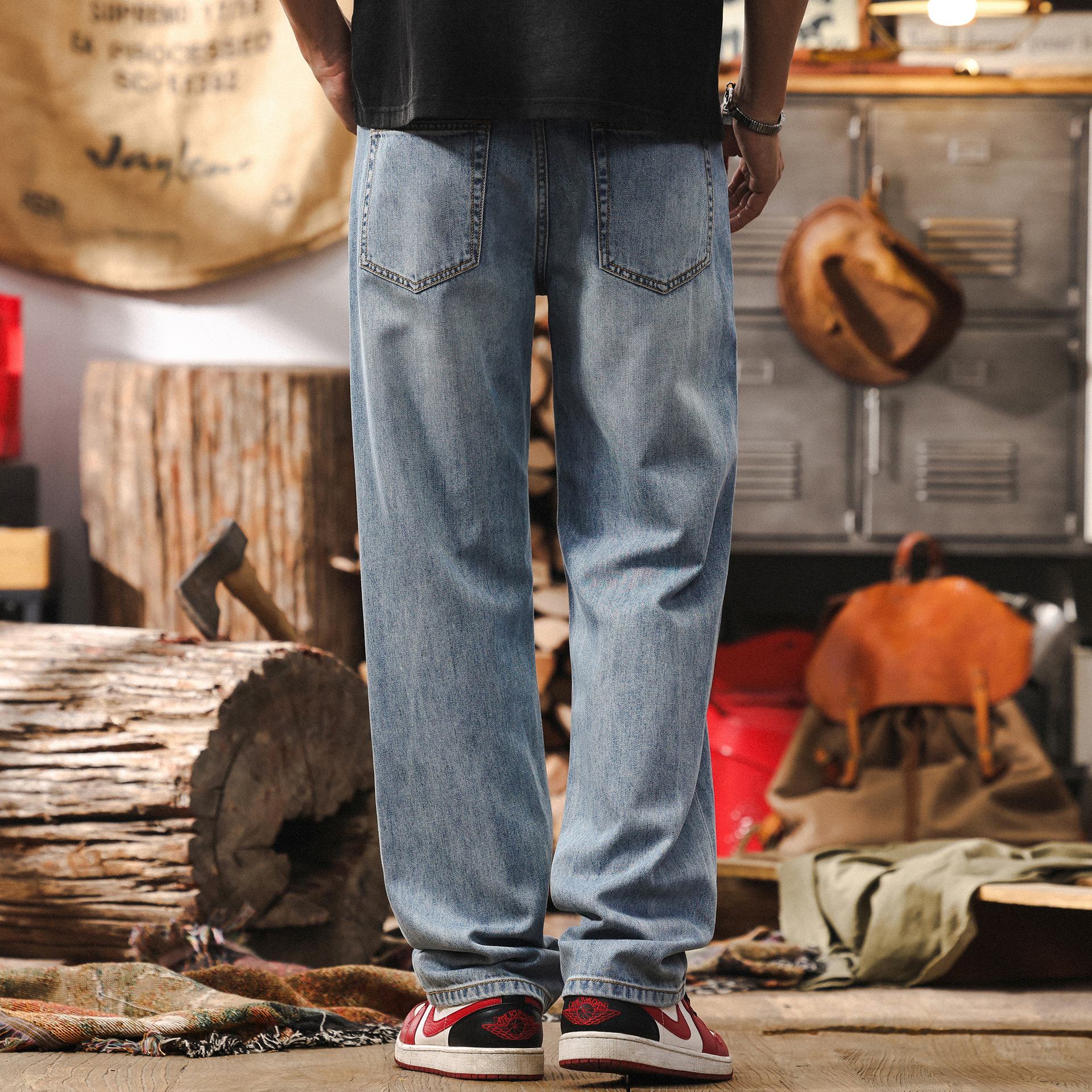 萊賽爾天絲垂感薄款淺藍色牛仔褲男春季美式復古直筒水洗休閒長褲