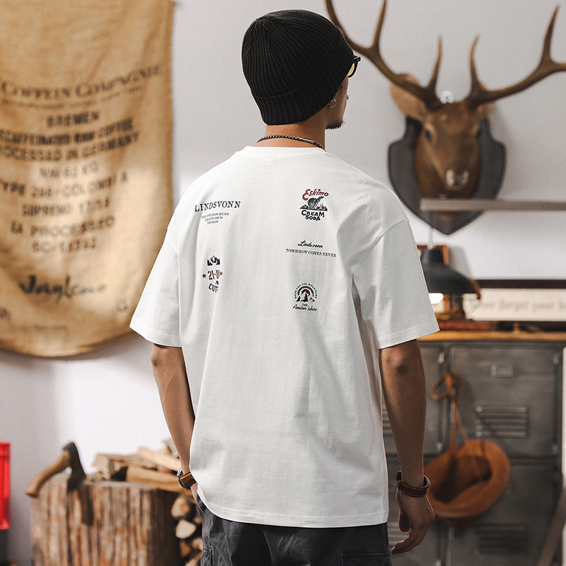 美式復古白色短袖男夏季2025新款寬鬆潮流重磅T恤男士休閒上衣男