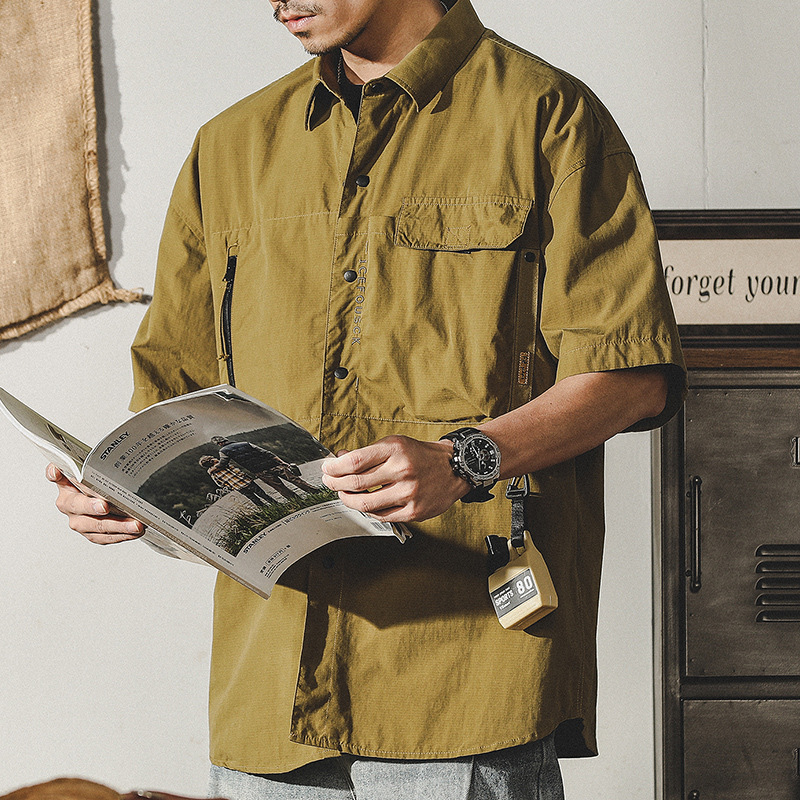 杰雷諾美式工裝襯衫男短袖戰術硬漢獵裝襯衣男教練夾克休閒外套男