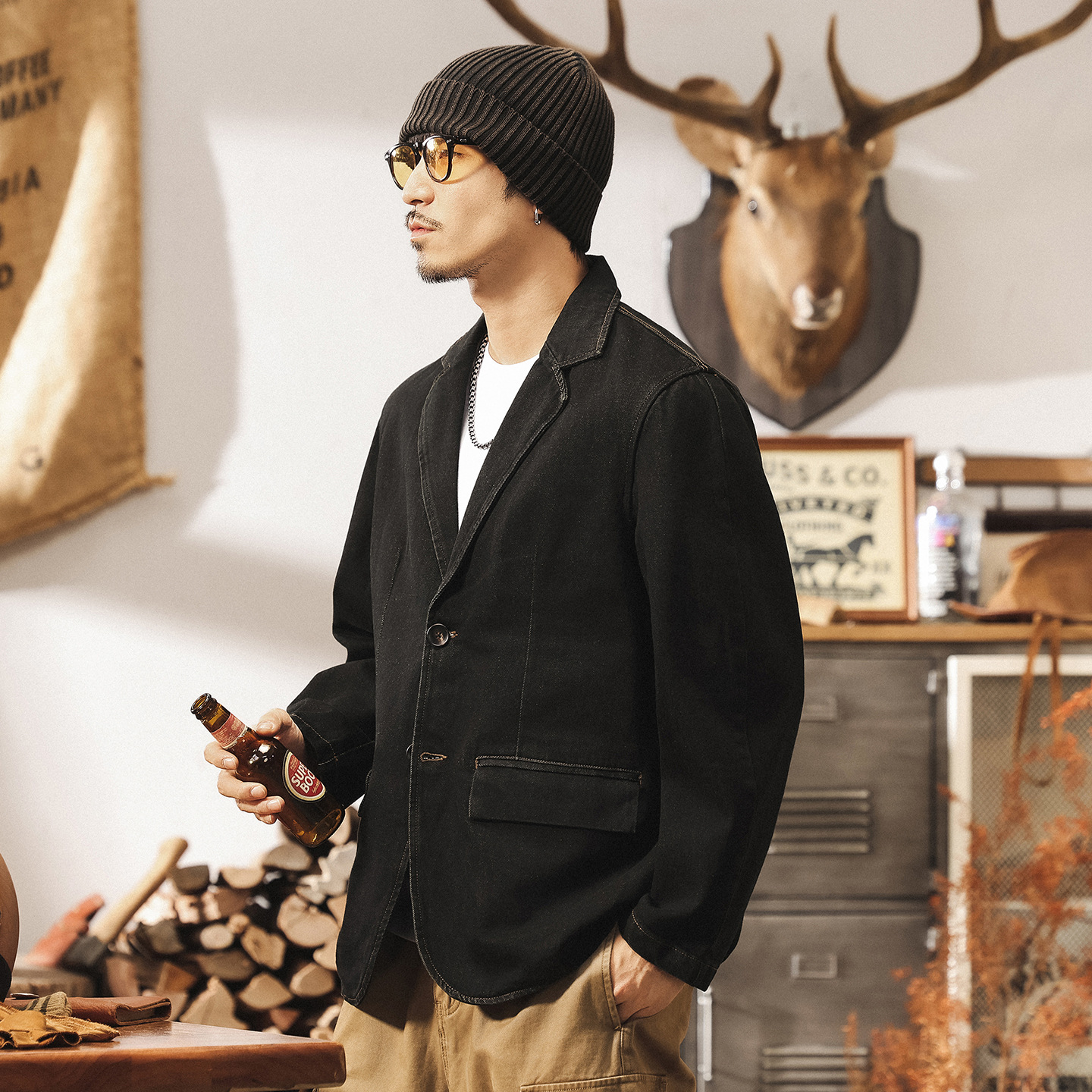 美式復古休閒牛仔外套男春秋2025新款輕熟雅痞西裝男工裝夾克西服