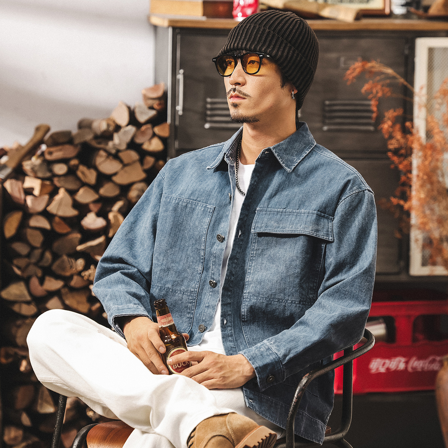 美式復古水洗牛仔夾克外套男春秋新款寬鬆工裝襯衫男長袖秋季襯衣