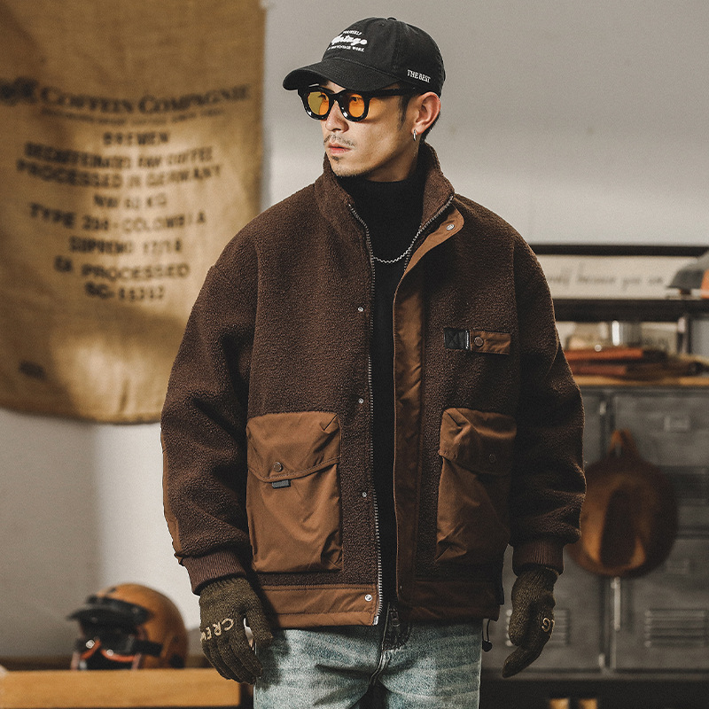 美式重磅羊羔絨棉服外套男冬季2023年新款寬鬆潮牌加絨加厚棉襖男