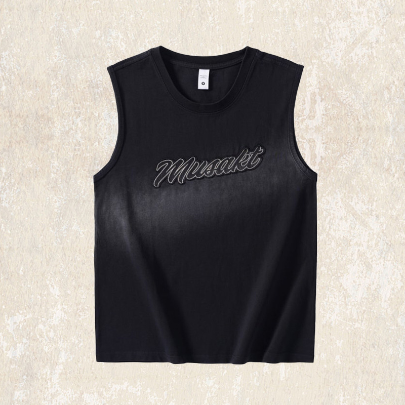 美式復古寬鬆運動健身背心男士夏季2025新款潮流漸變水洗無袖T恤