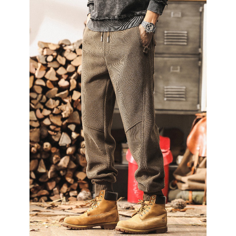 美式復古重磅雪尼爾褲子男秋冬款加厚寬鬆潮牌束腳痞帥潮流休閒褲