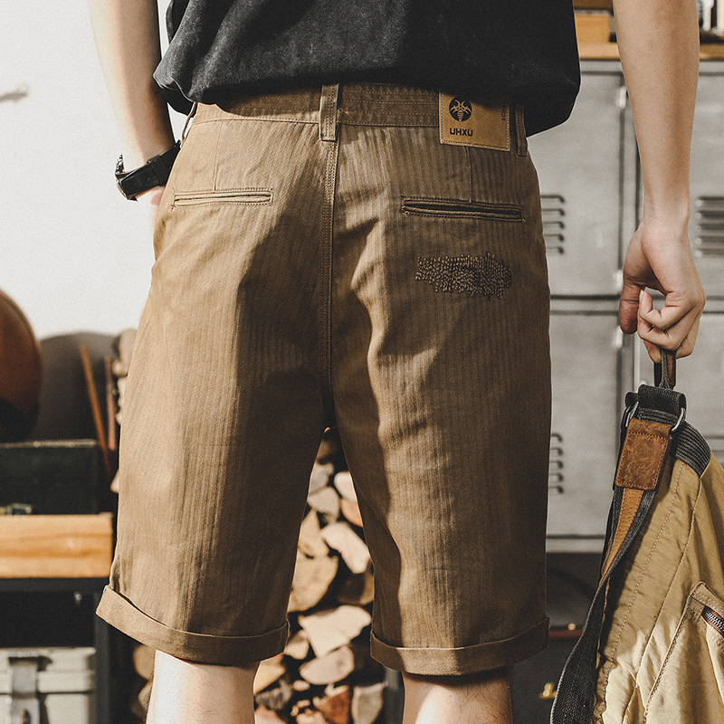 320g重磅斜紋質感美式復古工裝短褲男夏季日系阿美咔嘰五分褲