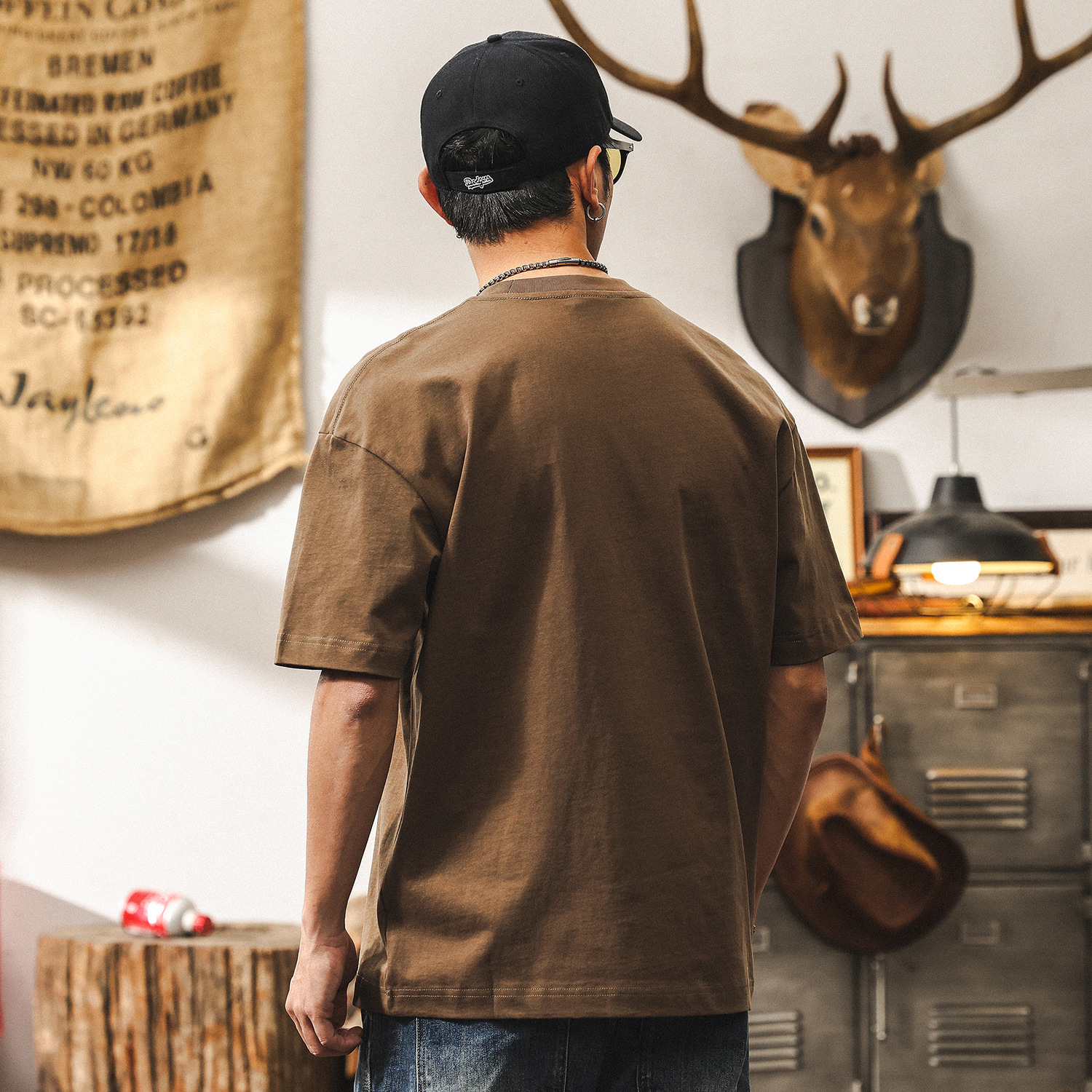 美式復古涼感280g重磅T恤男短袖男士夏季潮牌大碼半截袖男裝