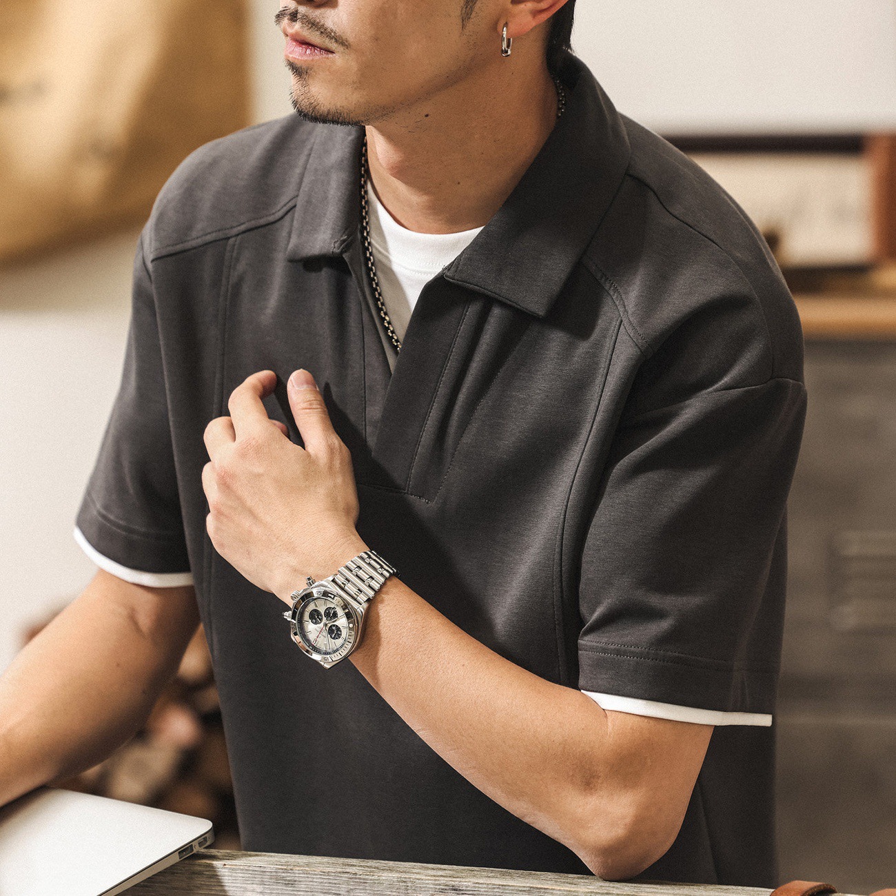 美式復古假兩件果凍棉涼感短袖Polo衫男夏季新款潮牌寬鬆男士T恤