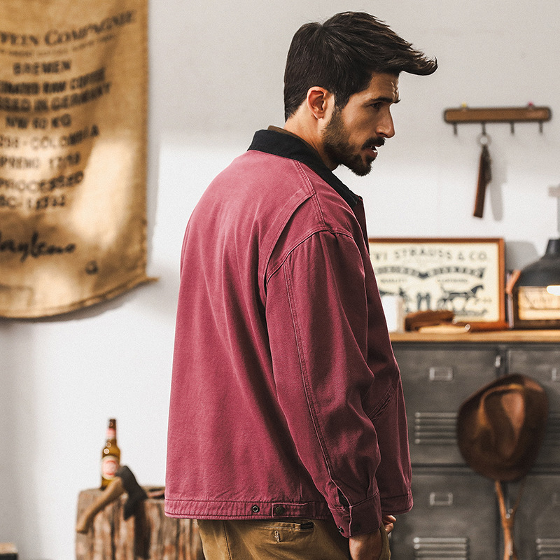 美式復古重磅工裝外套男秋冬款寬鬆潮流痞帥硬漢水洗底特律夾克男