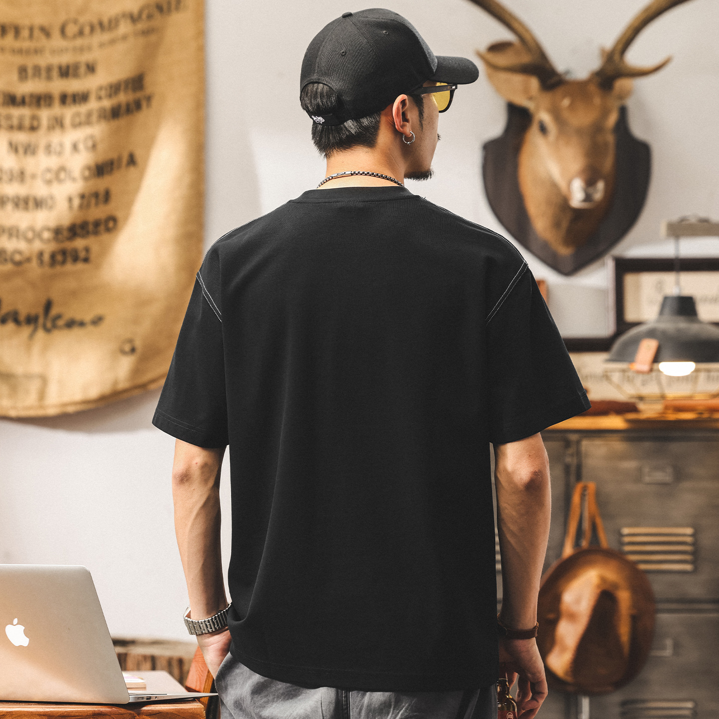 美式潮牌拼接T恤男短袖夏季新款潮牌2025寬鬆大碼休閒男士上衣潮T