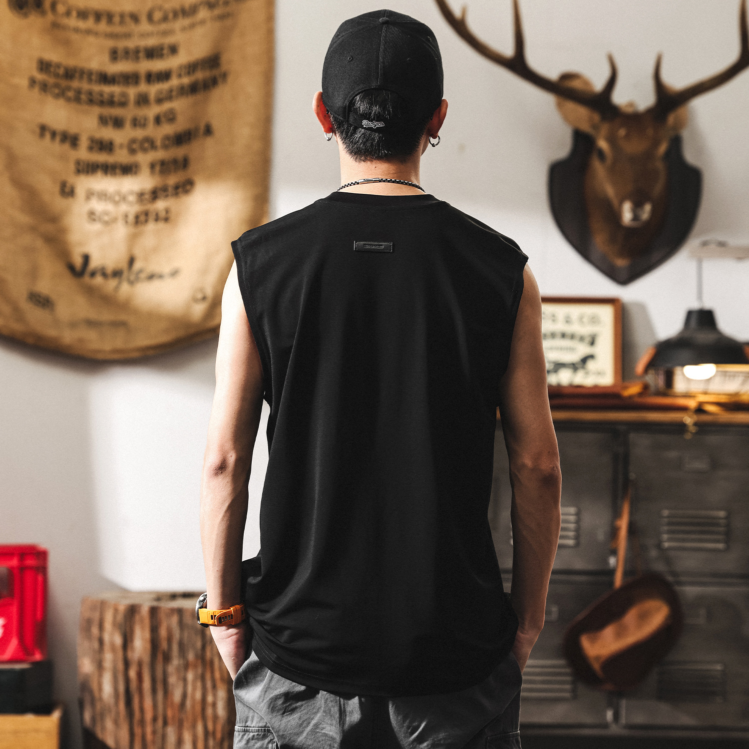 軟糯高級感桑蠶絲無袖T恤男夏季潮牌親膚萊賽爾寬鬆運動健身背心