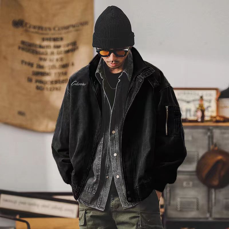美式重磅復古夾克男春季2024新款寬鬆潮牌硬漢戶外工裝外套男春秋