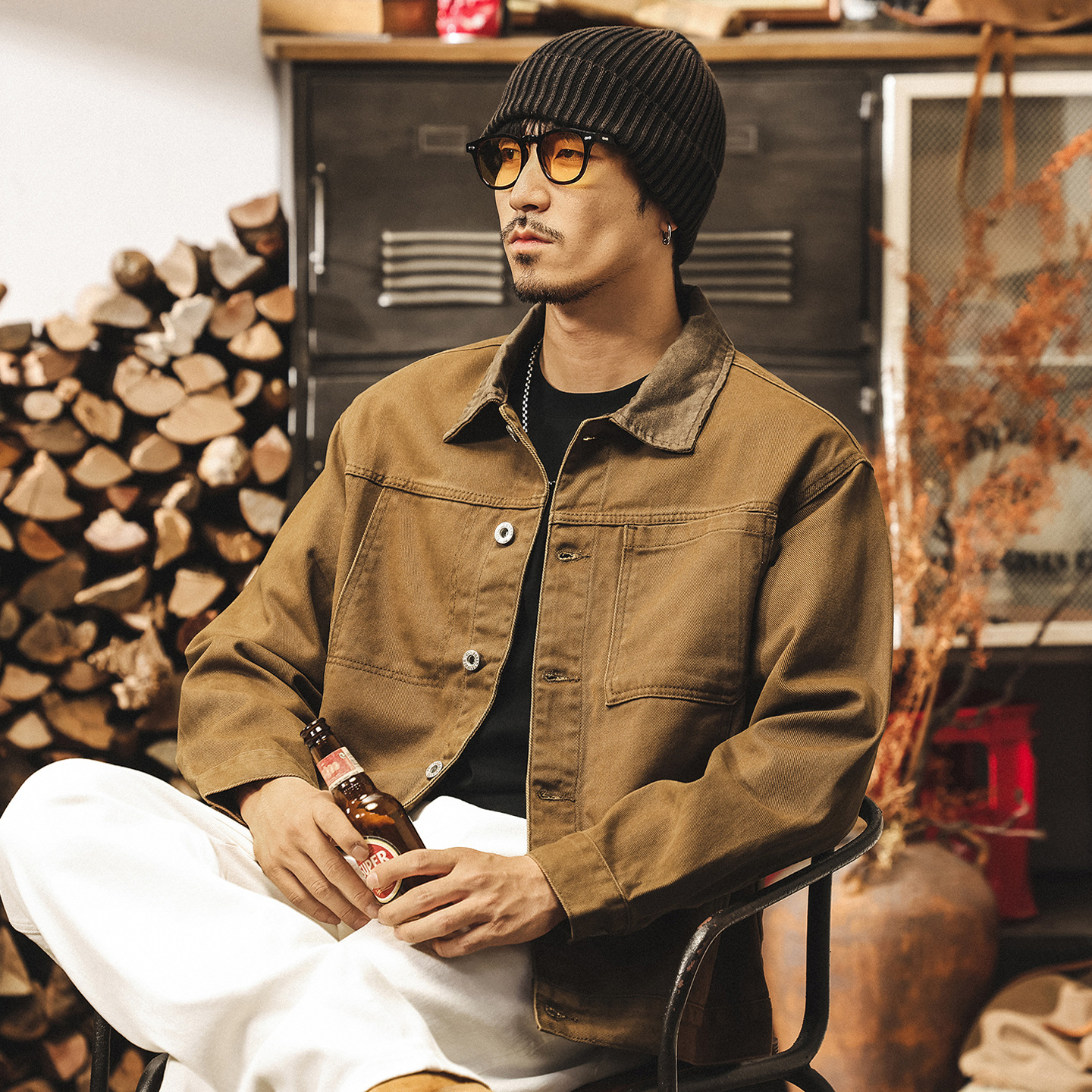 美拉德復古環保原胚重磅工裝外套男春秋新款美式巴恩風穀倉夾克男