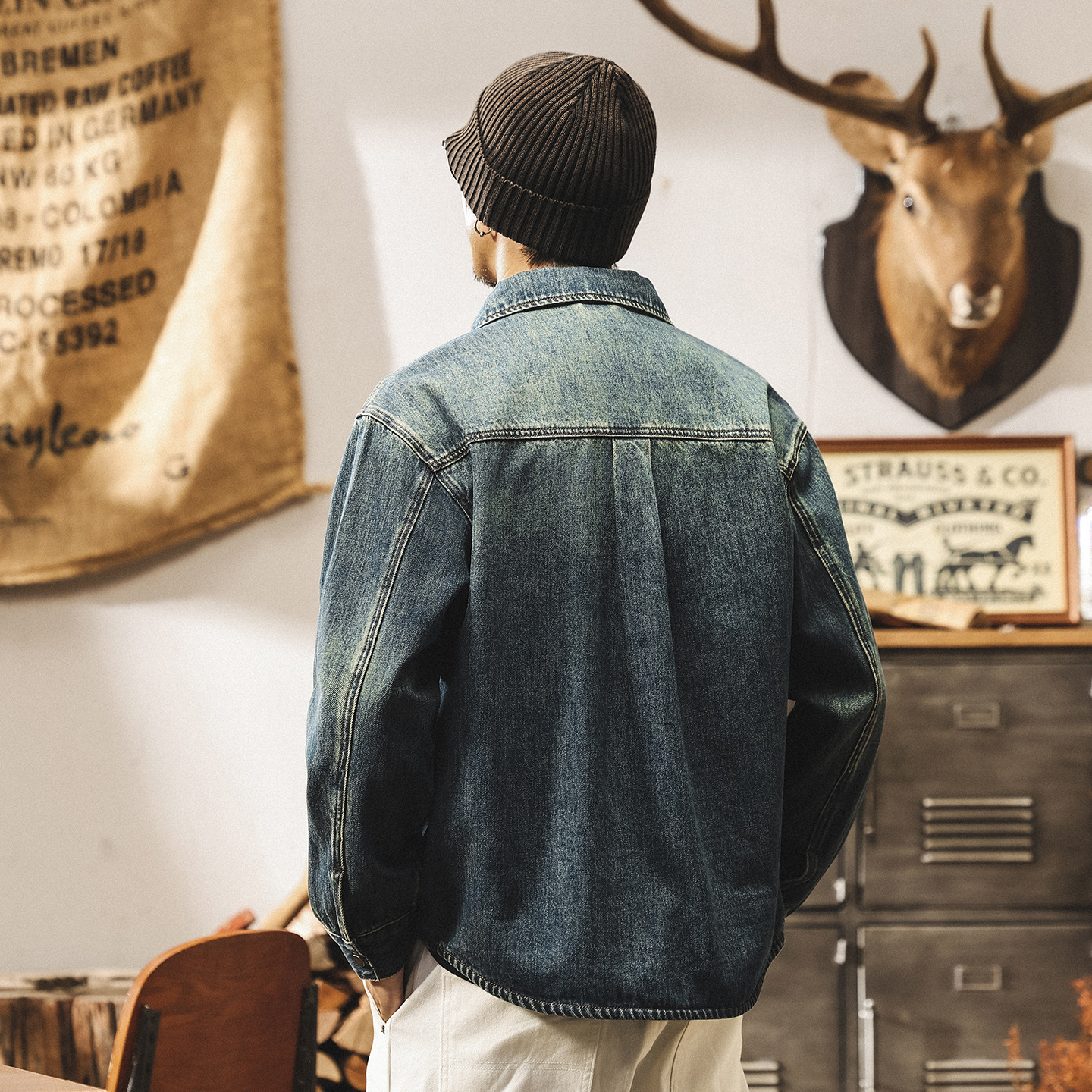 美式復古牛仔襯衫男長袖2025春秋新款寬鬆休閒襯衣秋季潮牌外套男