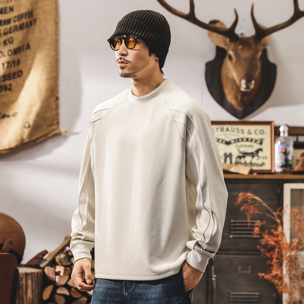 美式復古410g重磅t恤男長袖秋季2025新款親膚絨感打底衫寬鬆上衣