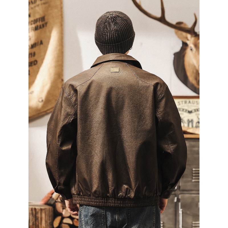 美式復古秋季皮夾克男2025新款寬鬆潮牌機車春秋款水洗皮衣外套男