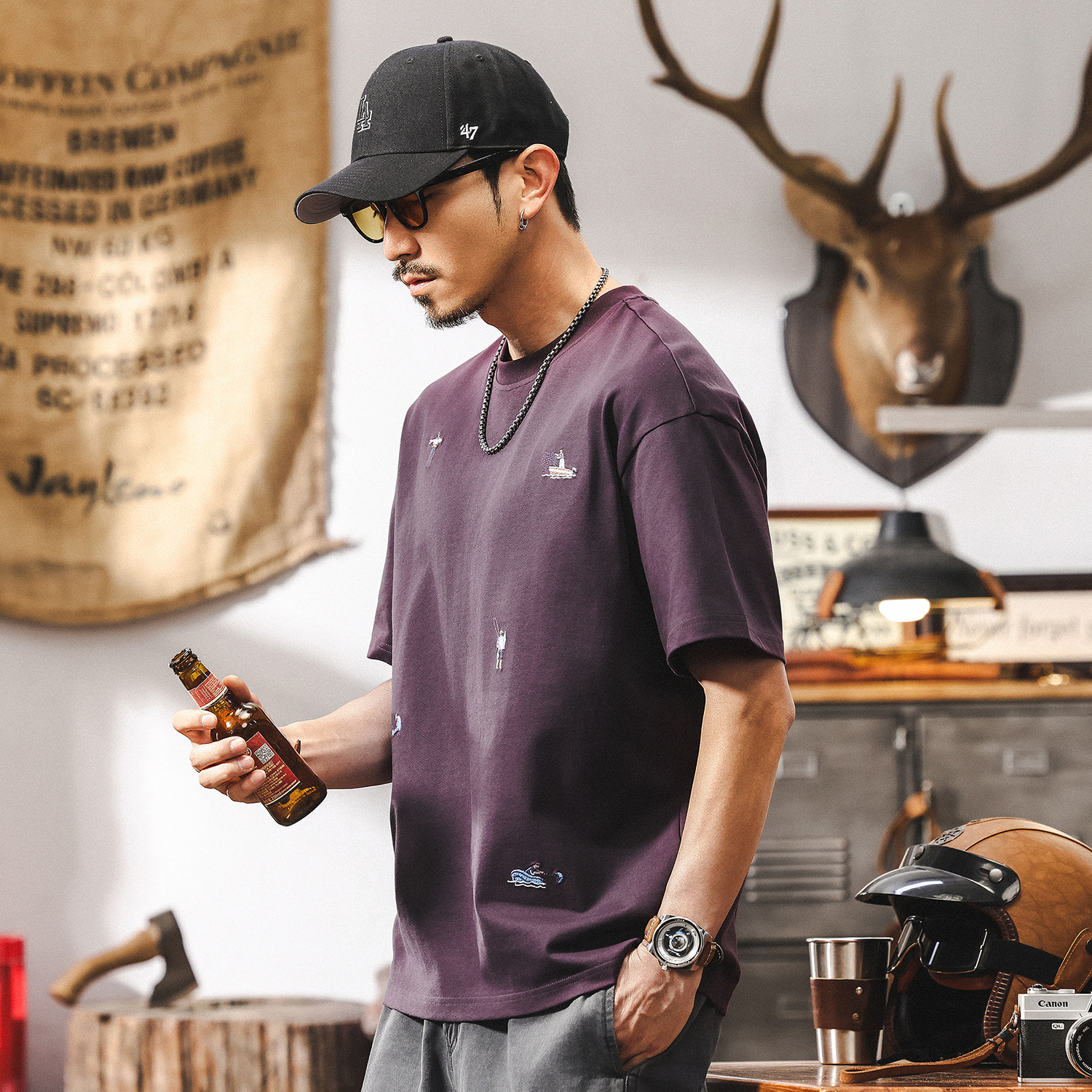 【7A抗菌防蟎涼感】新疆長絨棉短袖T恤男夏季2025新款刺繡上衣男