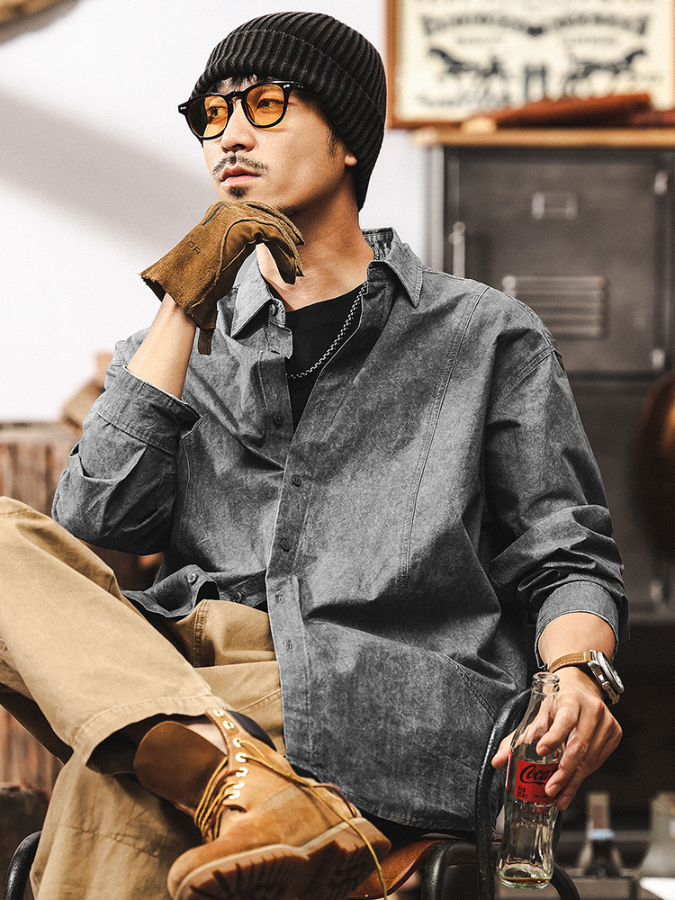 美式復古扎染水洗襯衫男長袖春季2025新款休閒潮流襯衣男外套