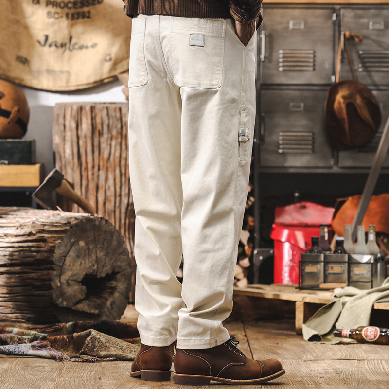 美式復古米白色工裝褲子男春季2025新款直筒長褲潮牌寬鬆休閒長褲