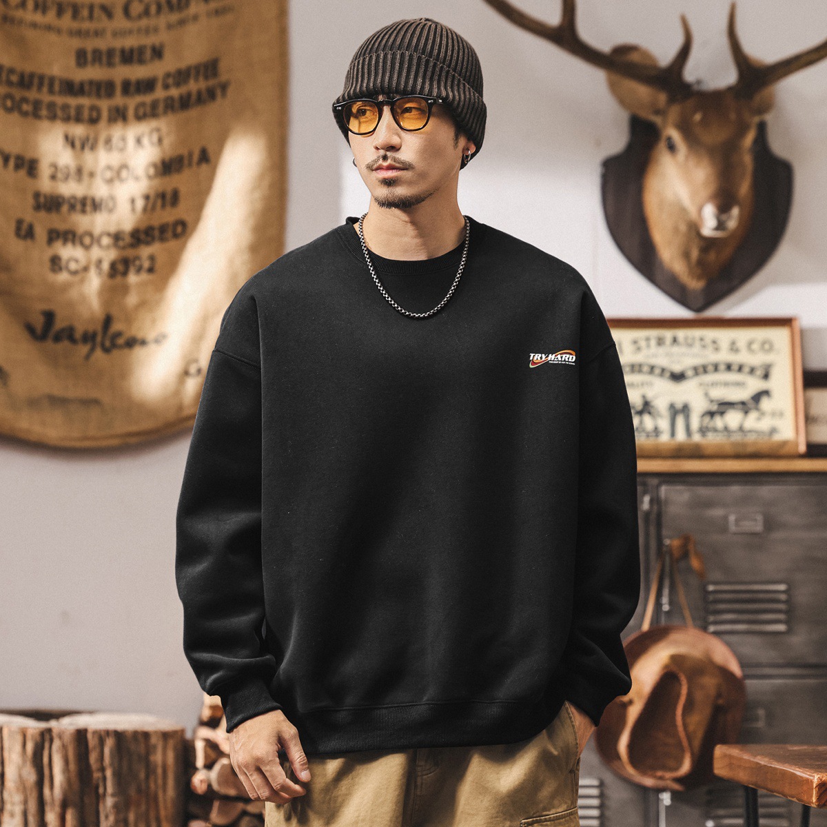 美式復古衛衣男秋季新款潮牌420g重磅寬鬆大碼簡約休閒男士上衣潮