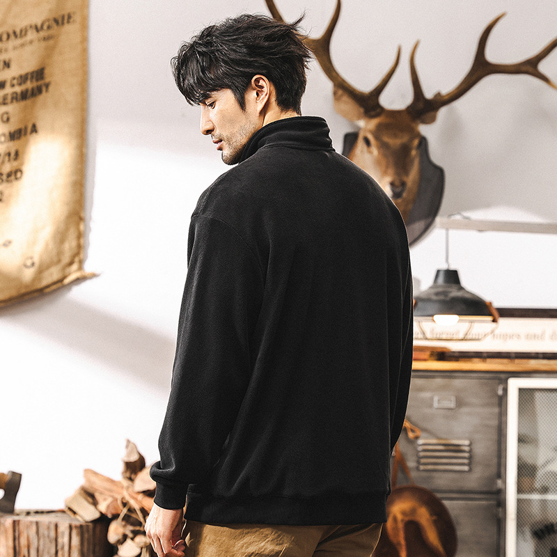 美式復古重磅加絨衛衣男冬季加厚半拉鍊抓絨衣男潮牌男士秋冬外套