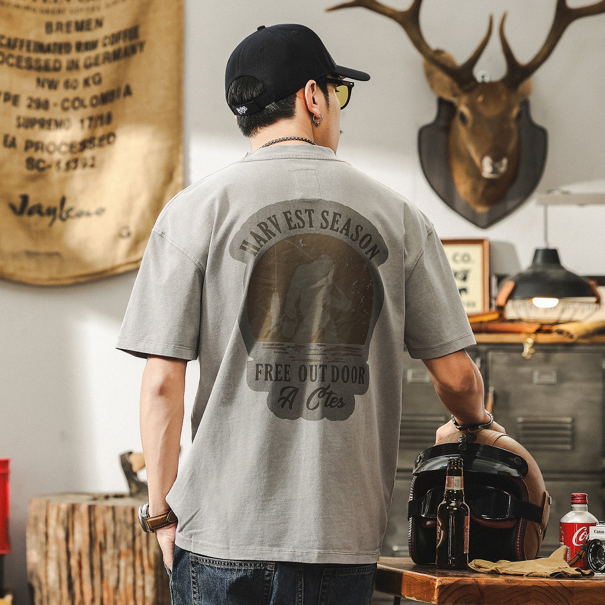 美式復古做舊水洗短袖夏季男士T恤2025新款潮牌寬鬆印花衣服