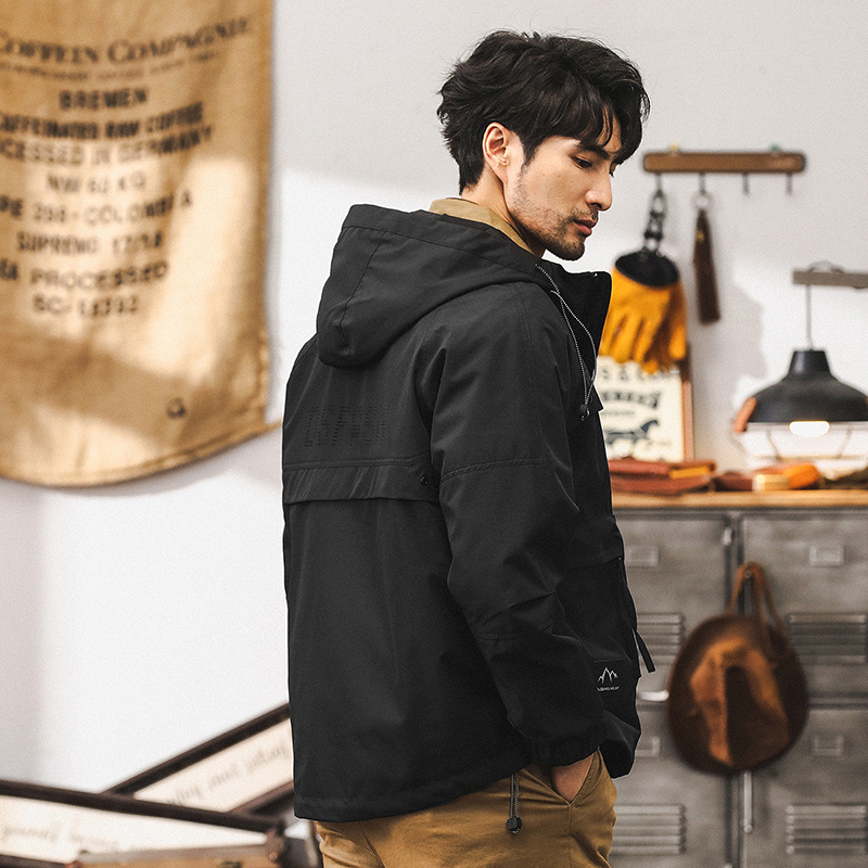 美式戶外三防衝鋒衣外套男春秋款寬鬆潮牌硬漢獵裝戰術工裝夾克男