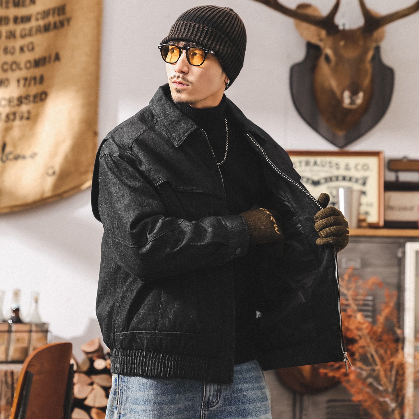 美式復古90白鴨絨牛仔羽絨服男冬季加厚保暖潮牌工裝夾克男士外套