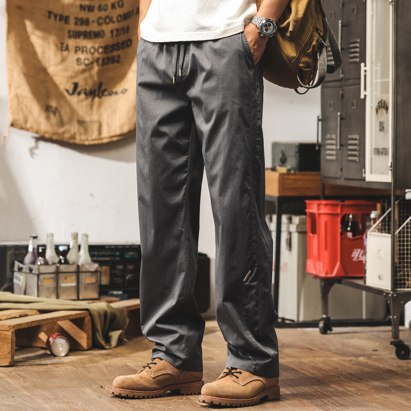 夏季薄款直筒褲子男2025新款潮牌通勤休閒褲寬鬆美式灰色運動長褲