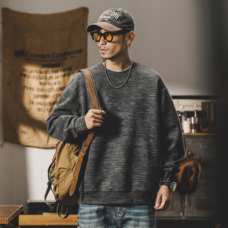 美式350g重磅復古衛衣男秋冬款潮牌寬鬆簡約百搭針織打底衫男冬季