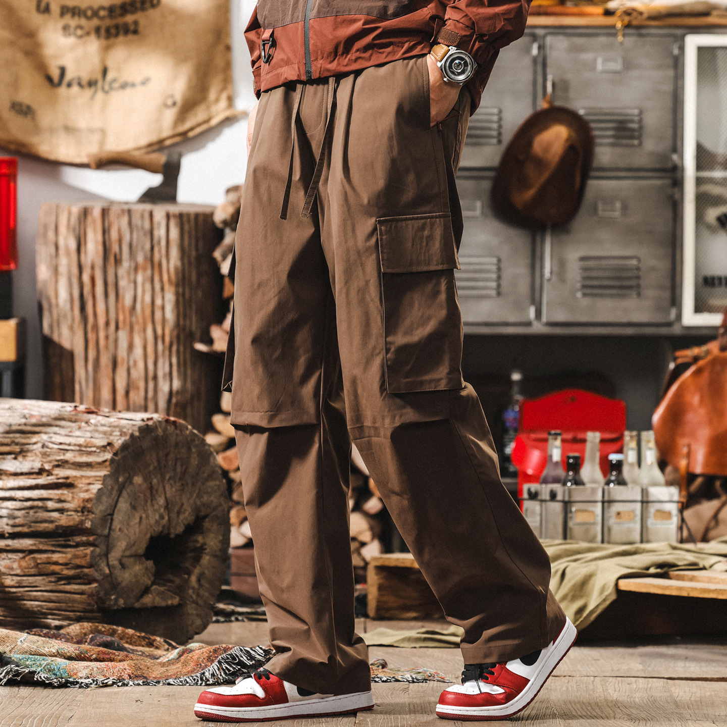 美拉德復古休閒褲男士夏季新款山系戶外工裝褲子男寬鬆速幹傘兵褲