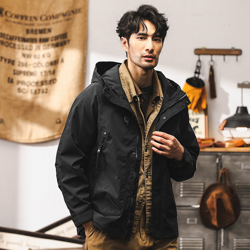 美式復古衝鋒衣外套男秋季戶外三防機能寬鬆休閒男士潮牌工裝夾克