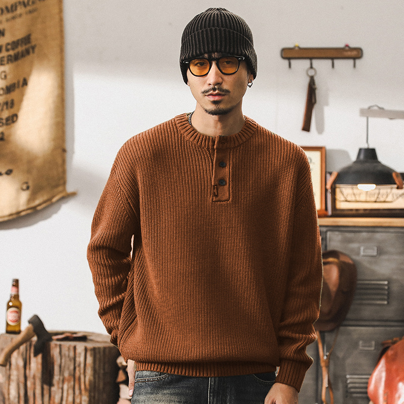 美式重磅復古毛衣男秋冬款簡約慵懶冬季加厚毛線衫外套男士針織衫