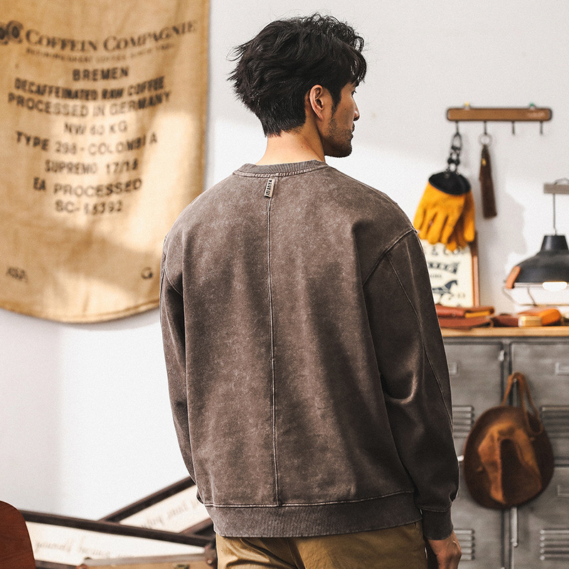 美式復古380g重磅衛衣男秋季潮牌做舊水洗字母刺繡休閒寬鬆上衣男