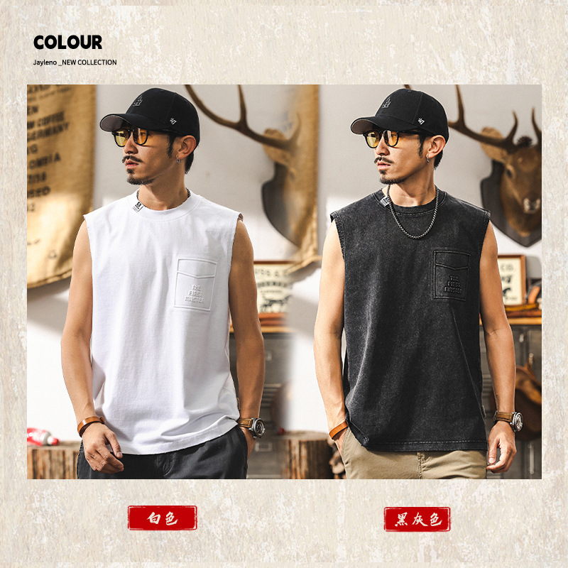 磨毛運動健身坎肩背心男款夏季2025新款潮牌寬鬆大碼男士上衣T恤