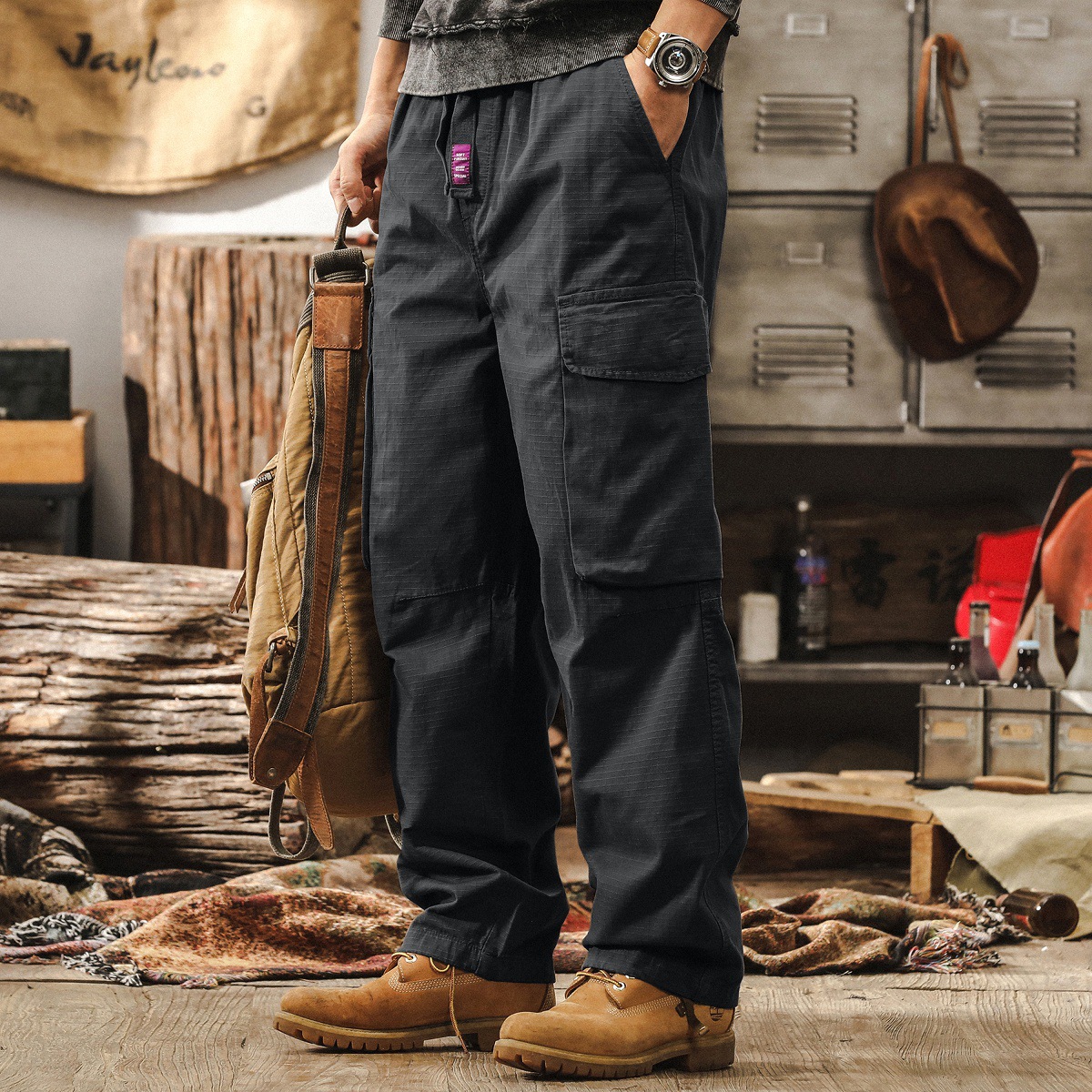 美式戶外機能工裝褲子男直筒秋季新款美拉德復古通勤寬鬆休閒褲男