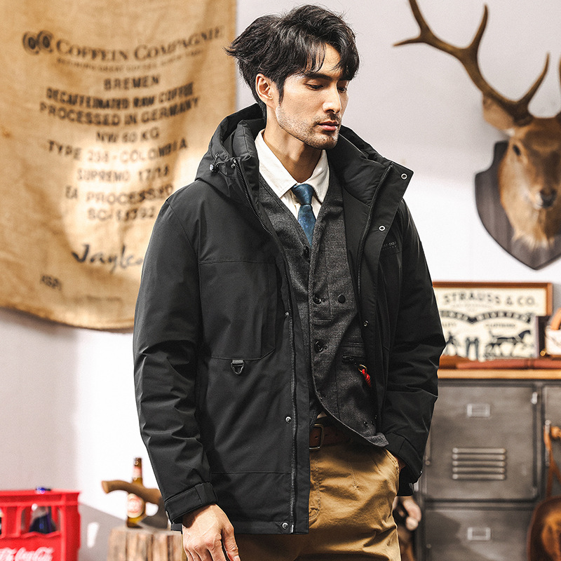 美式復古石墨烯工裝羽絨服男冬季加厚2024新款連帽外套男士派克服