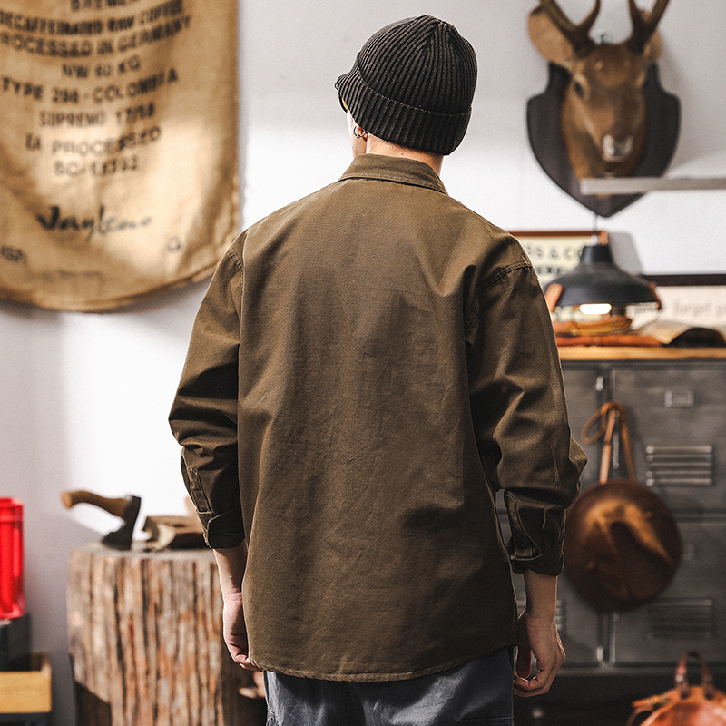 美拉德復古野性粗獷工裝襯衫男春季2025新款潮牌美式休閒長袖襯衣