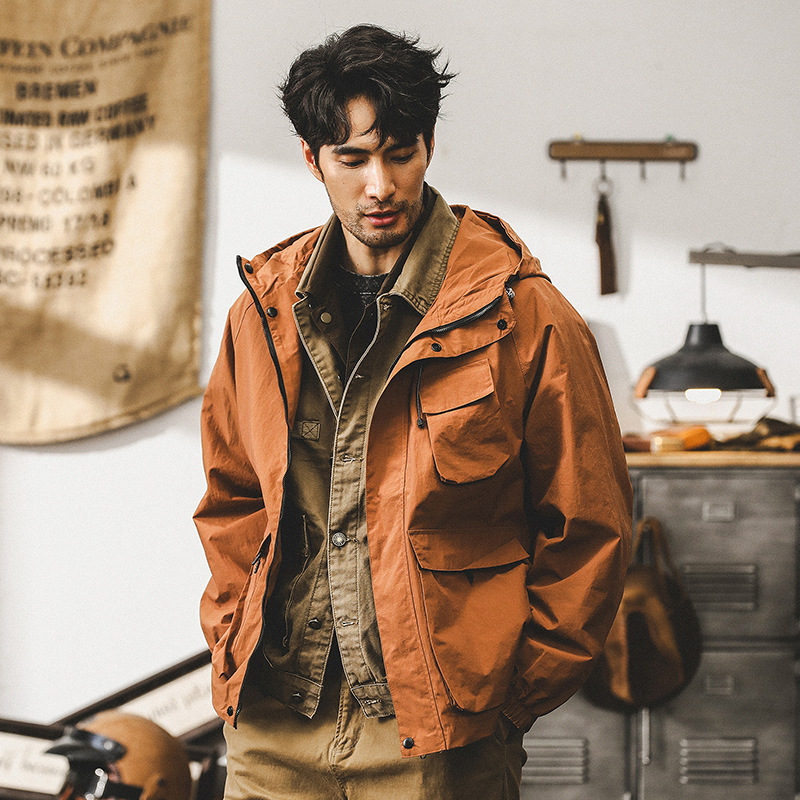 美式復古工裝外套男春秋款潮牌戶外防風衝鋒衣男機能連帽教練夾克