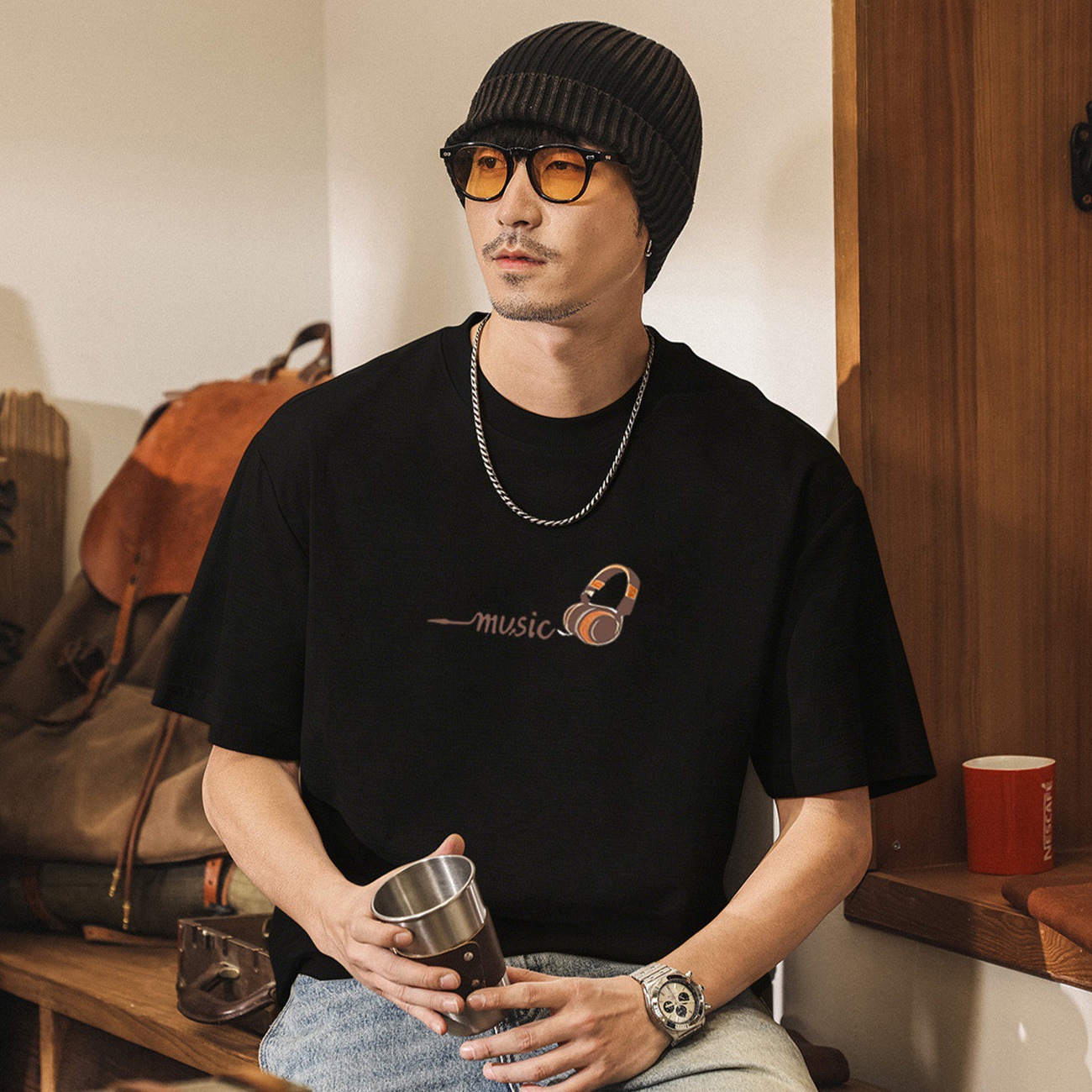 美式復古趣味刺繡T恤短袖男款夏季2026新款潮流寬鬆半袖休閒上衣