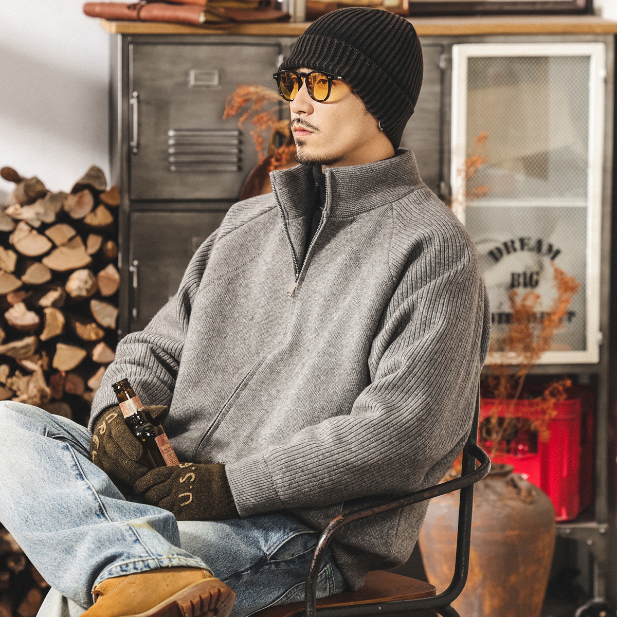 美式復古90鴨絨冬季羽絨服男加厚2025新款針織毛線禦寒保暖外套男