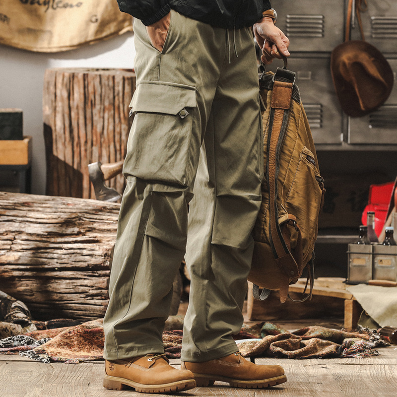 美式復古工裝褲子男2024新款戶外機能寬鬆傘兵褲男士秋季休閒長褲