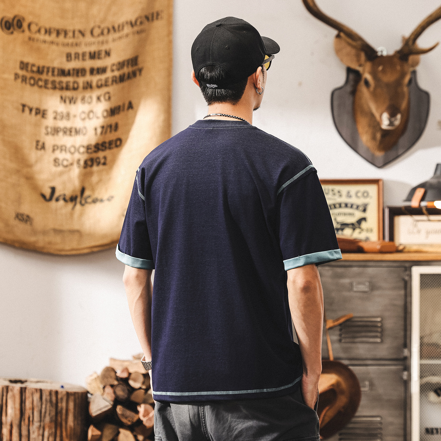 夏季涼感速幹T恤男7A級抗菌防蟎拼色假兩件寬鬆男士短袖上衣T體恤