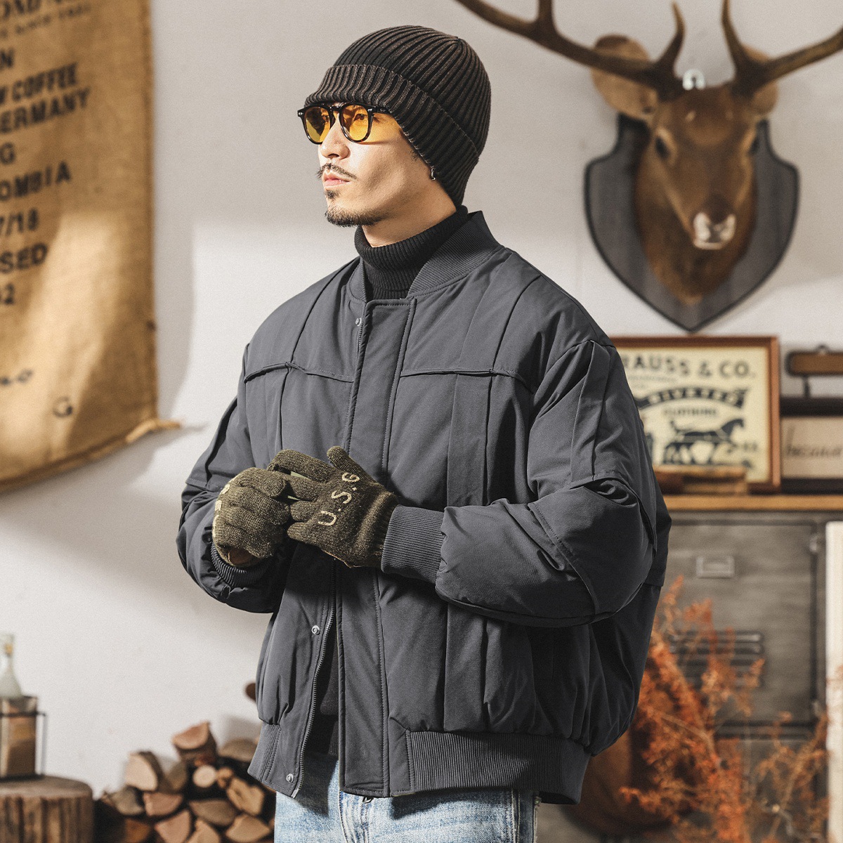 美式復古純白鴨絨工裝羽絨服男冬季加厚軍事風外套男保暖麪包服男