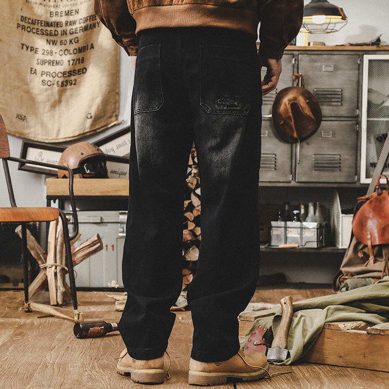 美式重磅牛仔褲男直筒2024新款高街褲子男款寬松複古水洗休閑長褲