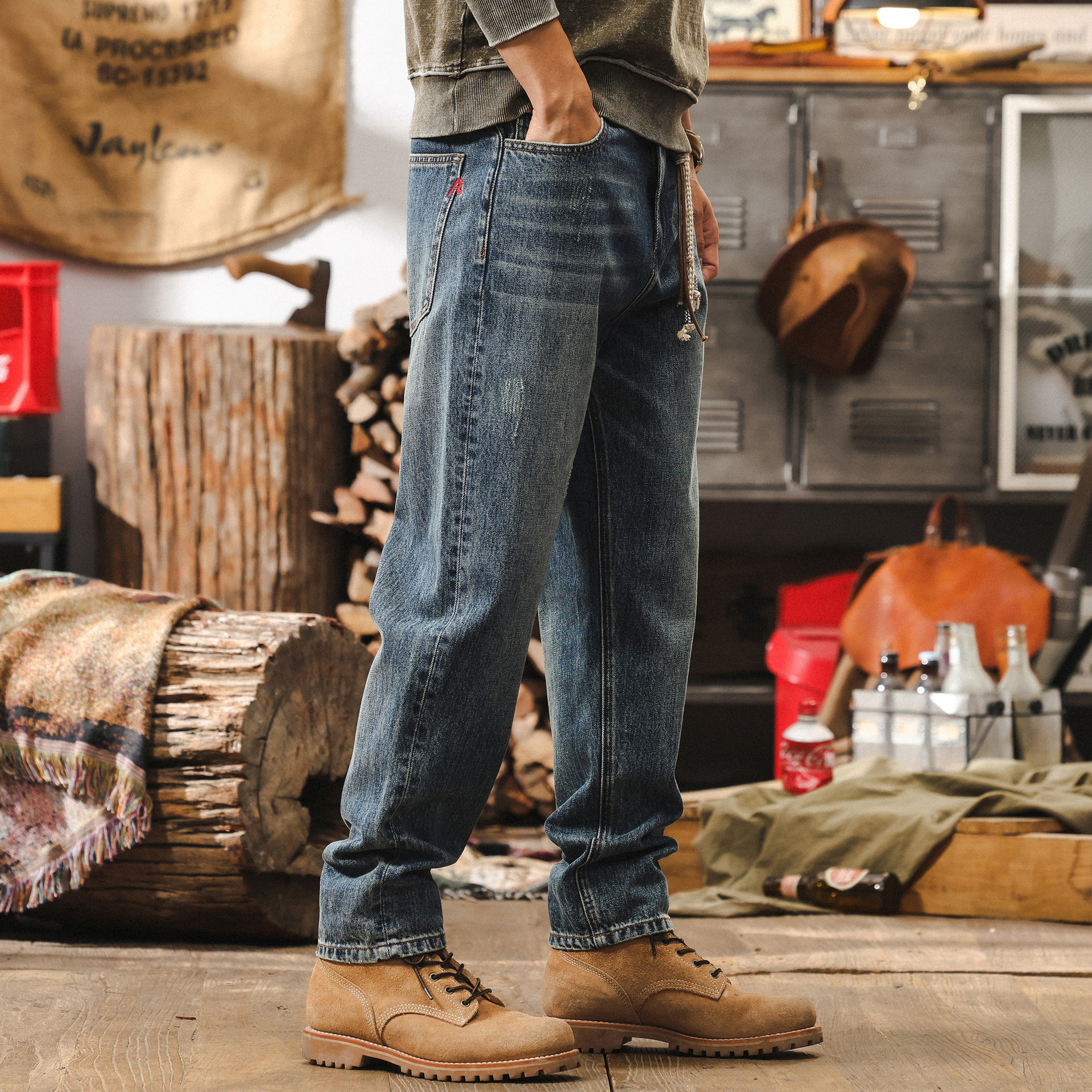 美式復古做舊水洗牛仔褲男款夏季寬鬆直筒褲子男潮牌錐形休閒長褲