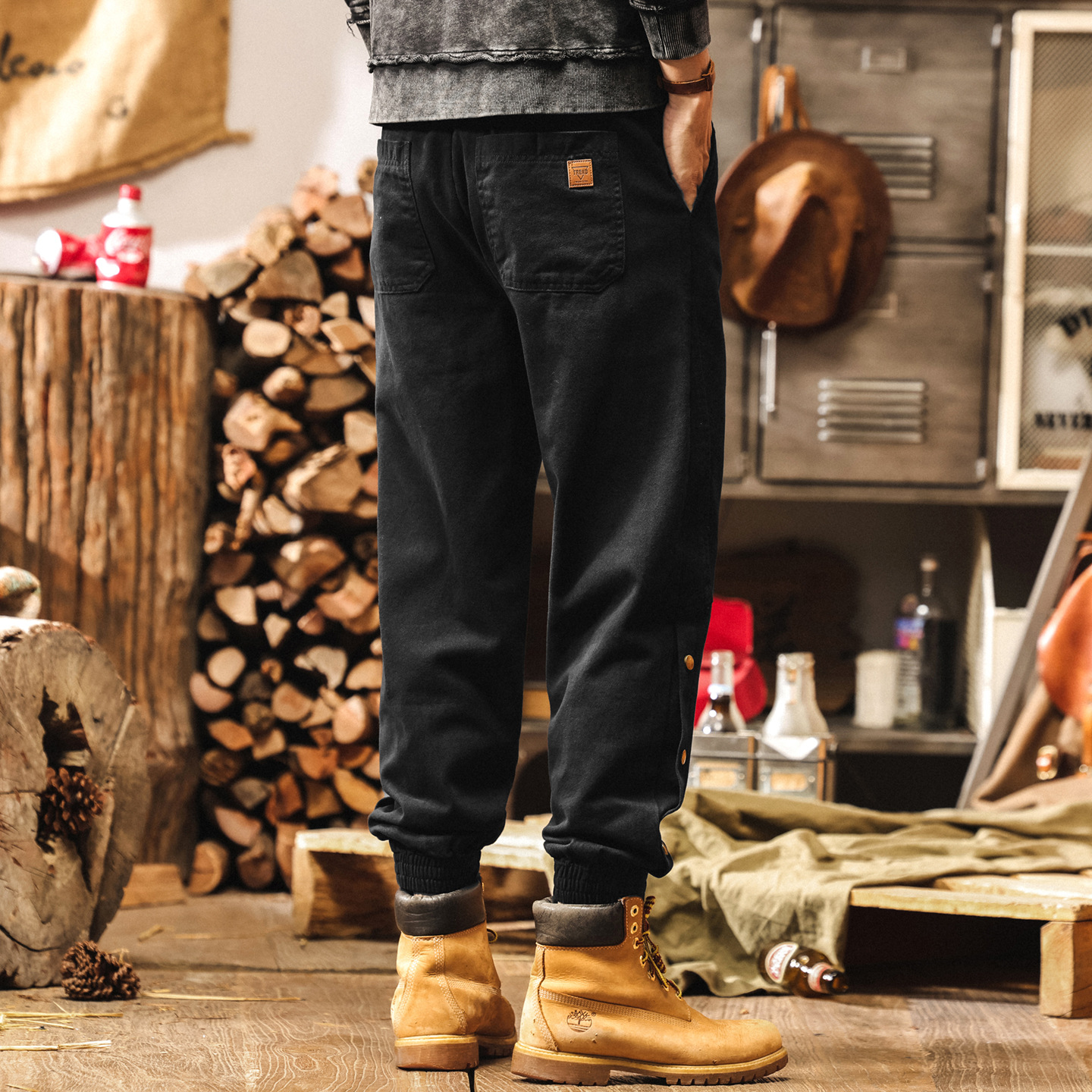 美式重磅復古加絨褲子男士冬季加厚雪花絨休閒褲男款束腳工裝褲子