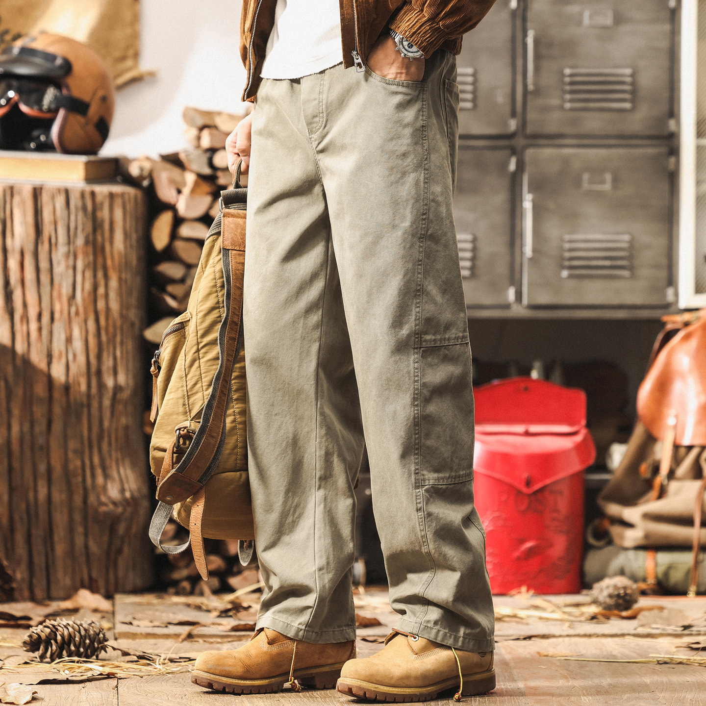 美式復古工裝褲子男秋季2025新款潮牌拼接結構設計寬鬆男士休閒褲