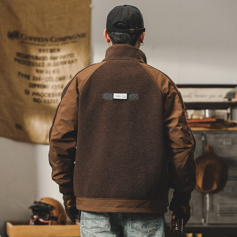 美式重磅羊羔絨棉服外套男冬季2023年新款寬鬆潮牌加絨加厚棉襖男