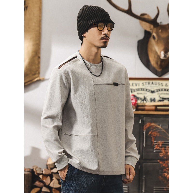 美式復古長袖t恤男寬鬆秋季新款重磅衛衣男春秋潮牌寬鬆男士上衣T